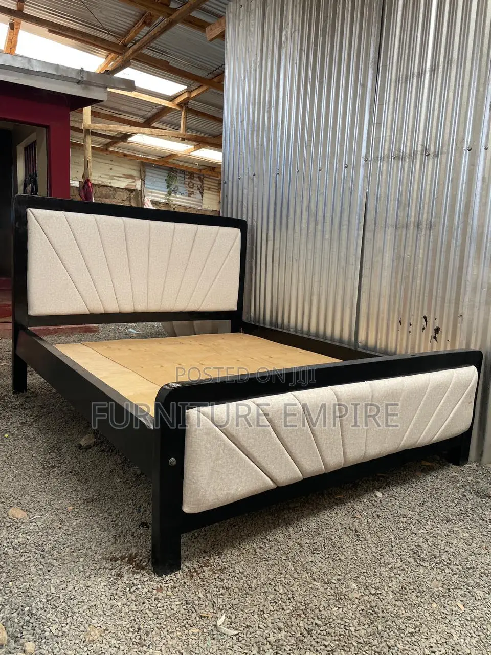 5 by 6 Rectangular Mocket Bed With Beige Tufted Panels