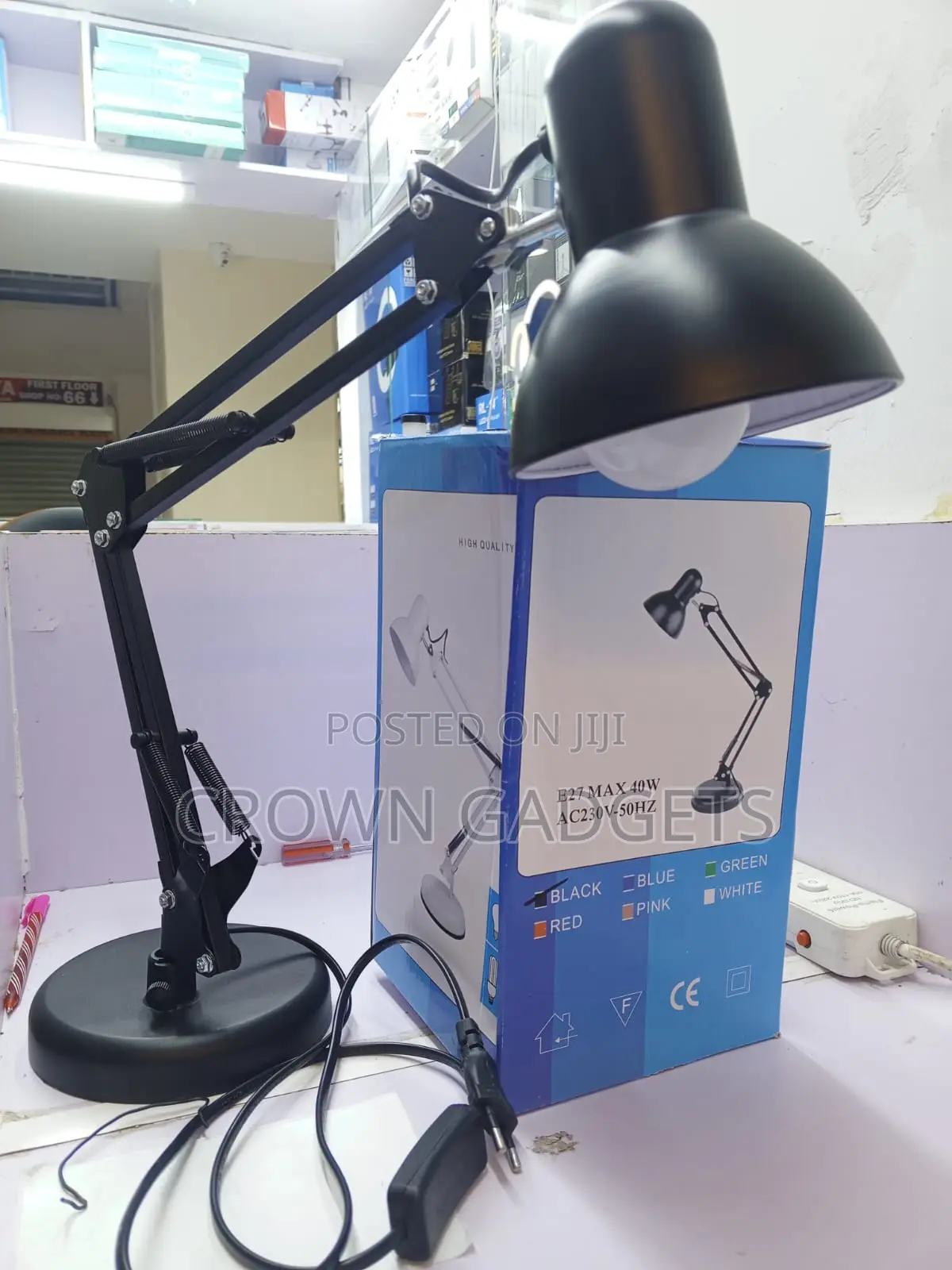 Black Swing Arm Desk Light With Heavy Duty Metal Base