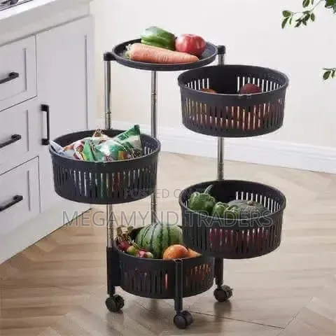Fruit Stand Rack 4 Tire / Plastic Fruit Vegetables Rack With Wheels