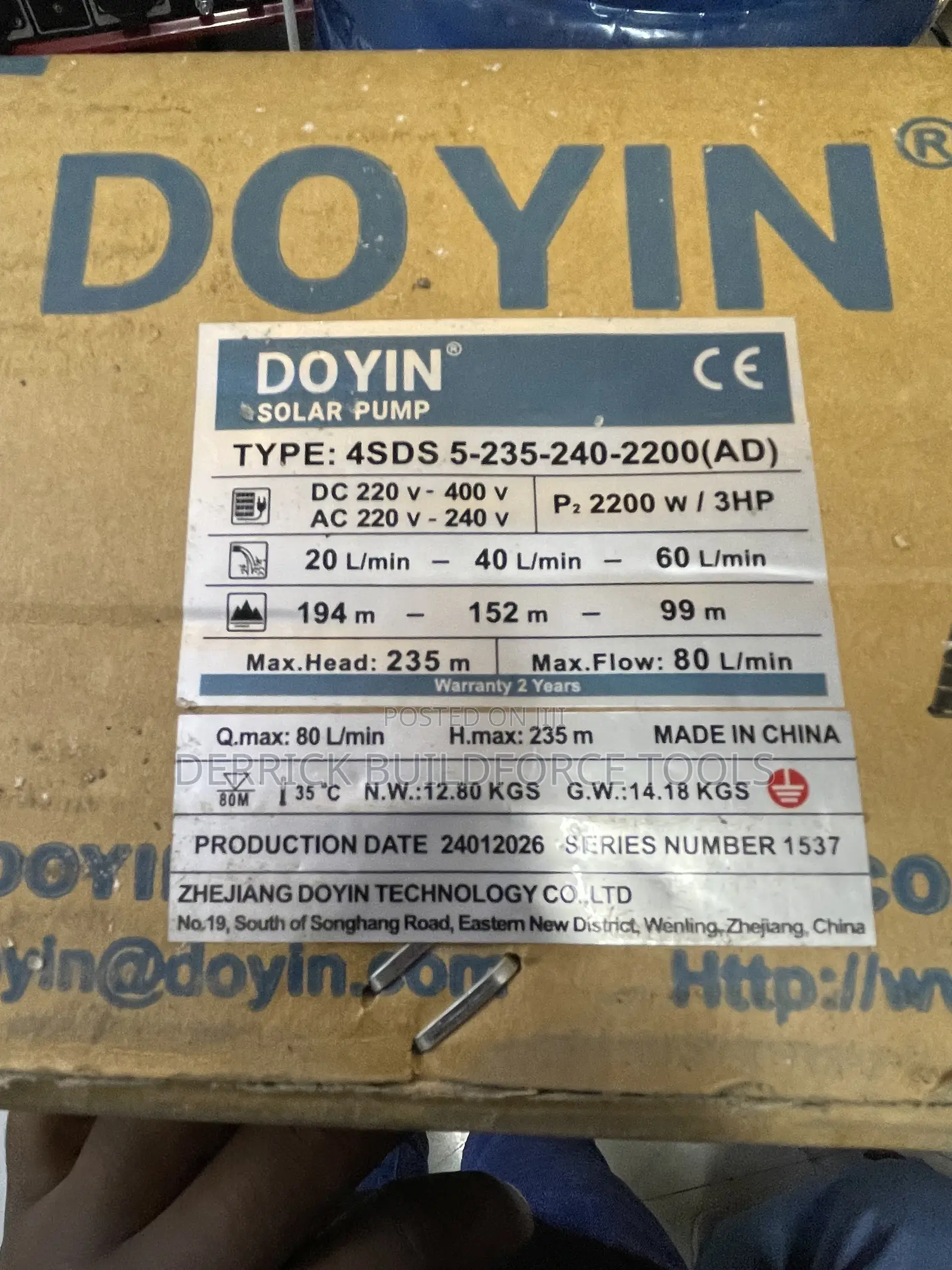 4sds5-235-240 Doyin 2200w/3hp 235m Head Hybrid Submersible Water Pump