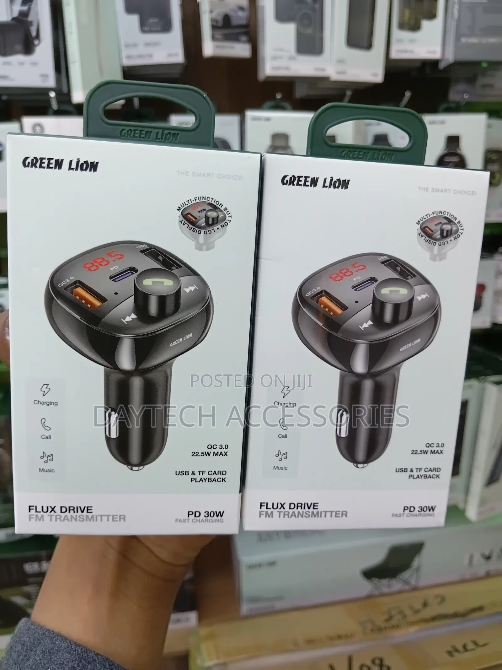 Green Lion Flux Drive Fm Transmitter for Cars Pd 30w Fast Charging.