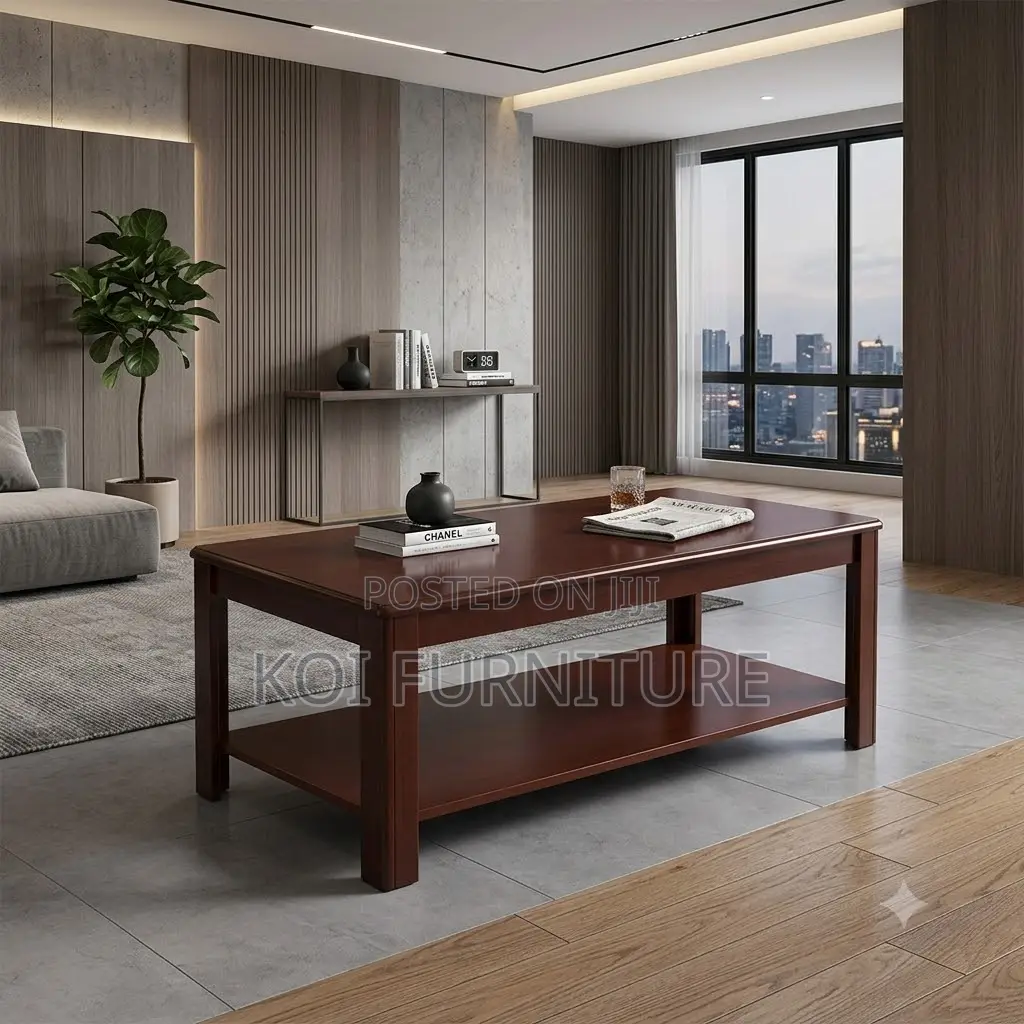 Coffee Table; Executive Detailed Mahogany Finish Coffee Table