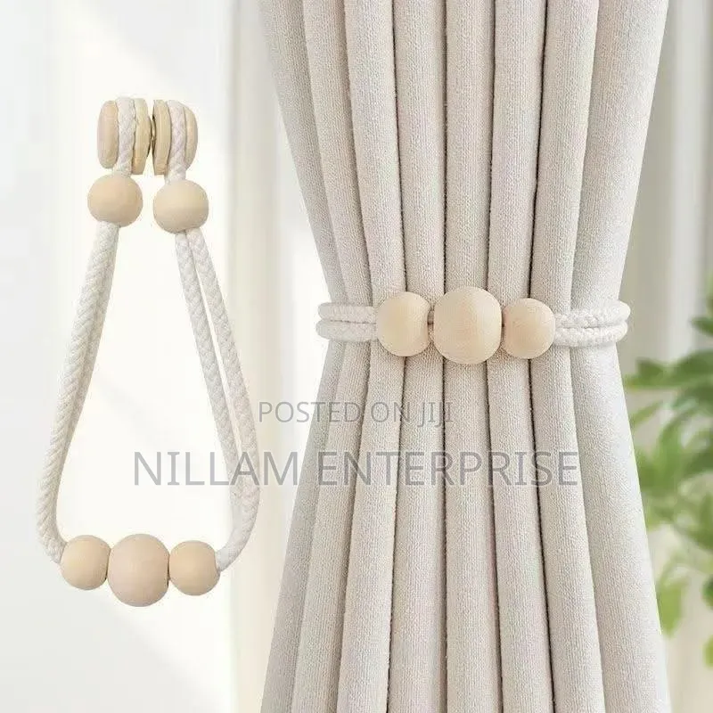 Magnetic Curtain Tie Backs With Wooden Beads 2pc