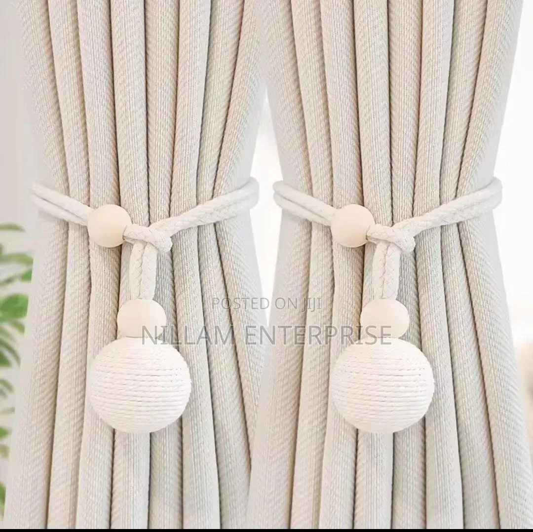 Curtain Tieback With Natural Wood Bead Knotted Ball (Pair)
