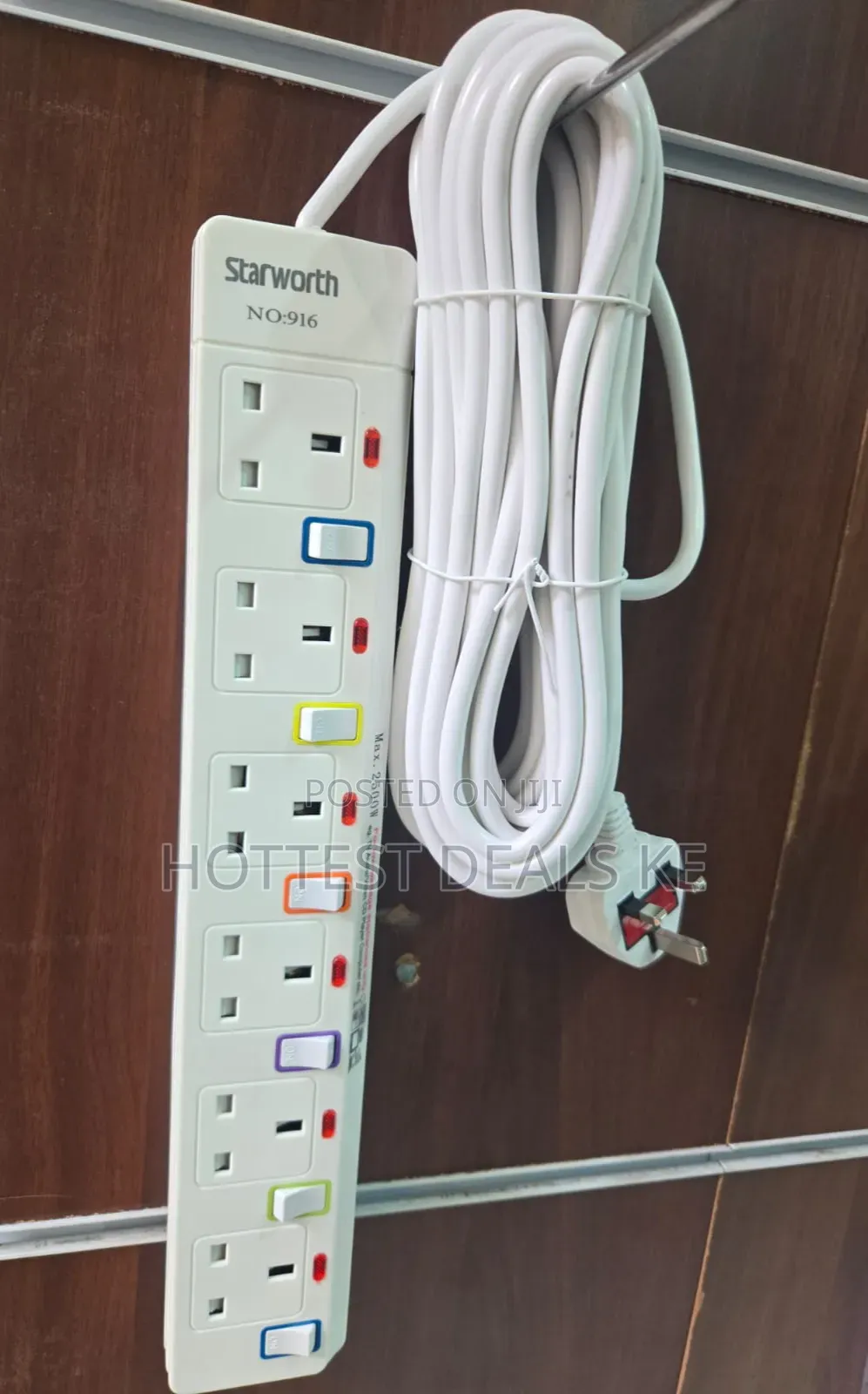 Power Extension Cord With Six Individual Outlets With Colored Switches