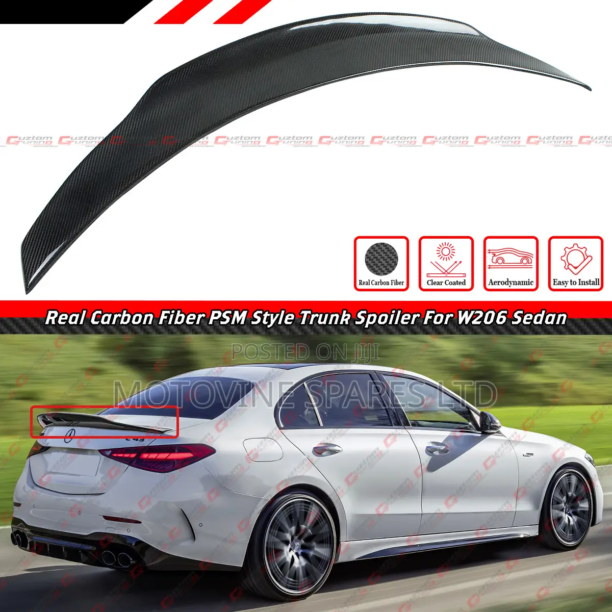 PSM Carbon Fiber Style Rear Spoiler for Mercedes-Benz C-Class W205.