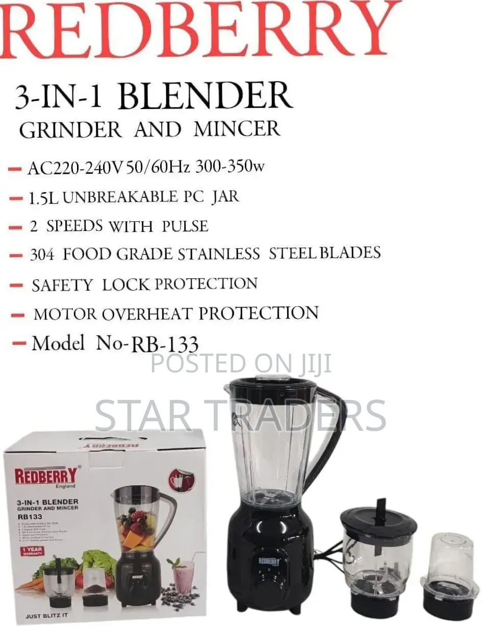 ""Redberry"" Premium Range of Blender Rb 133 [ 3 in 1)