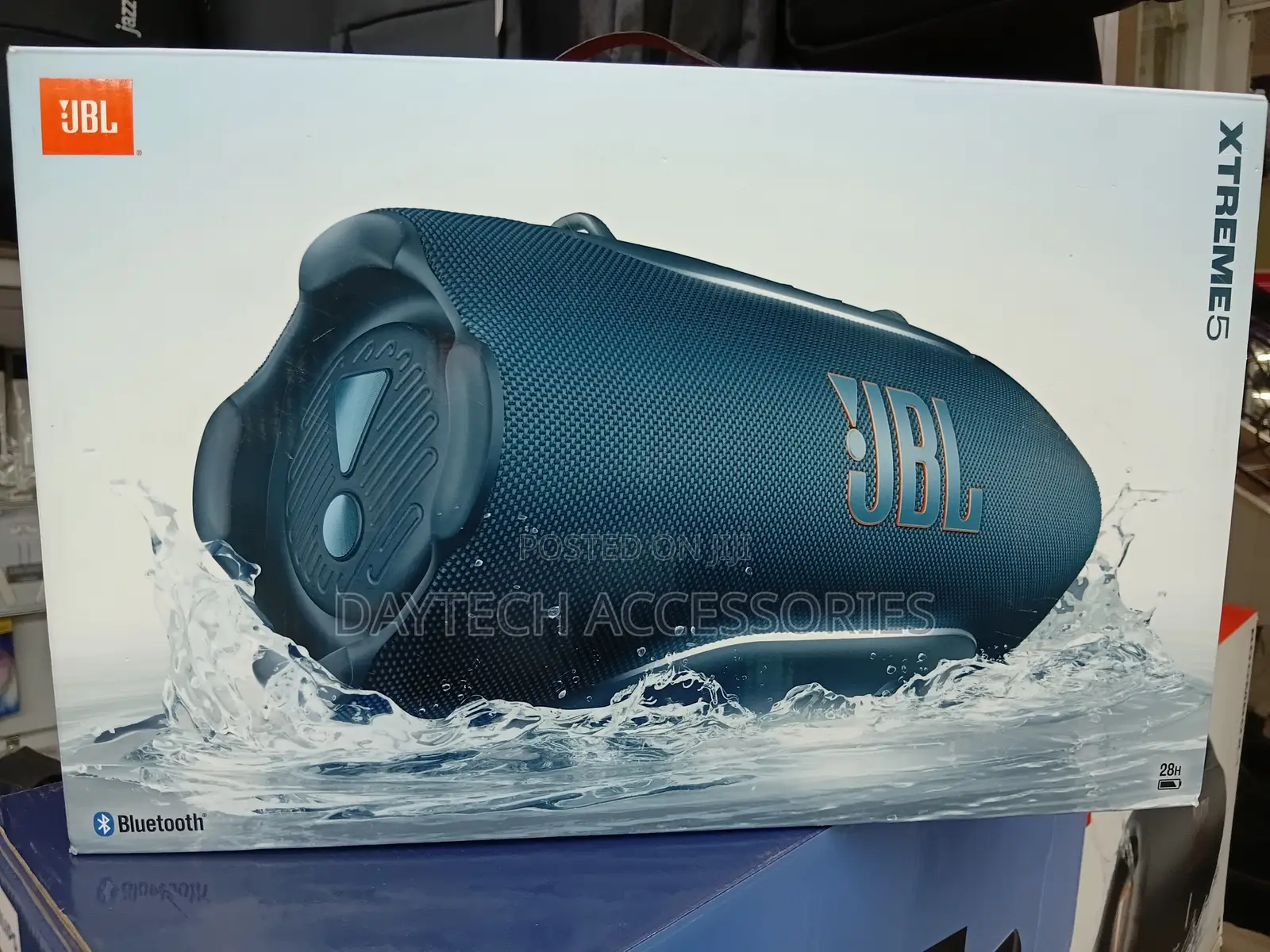 This Is a Blue JBL Xtreme 5 Portable Waterproof Bluetooth Speaker.