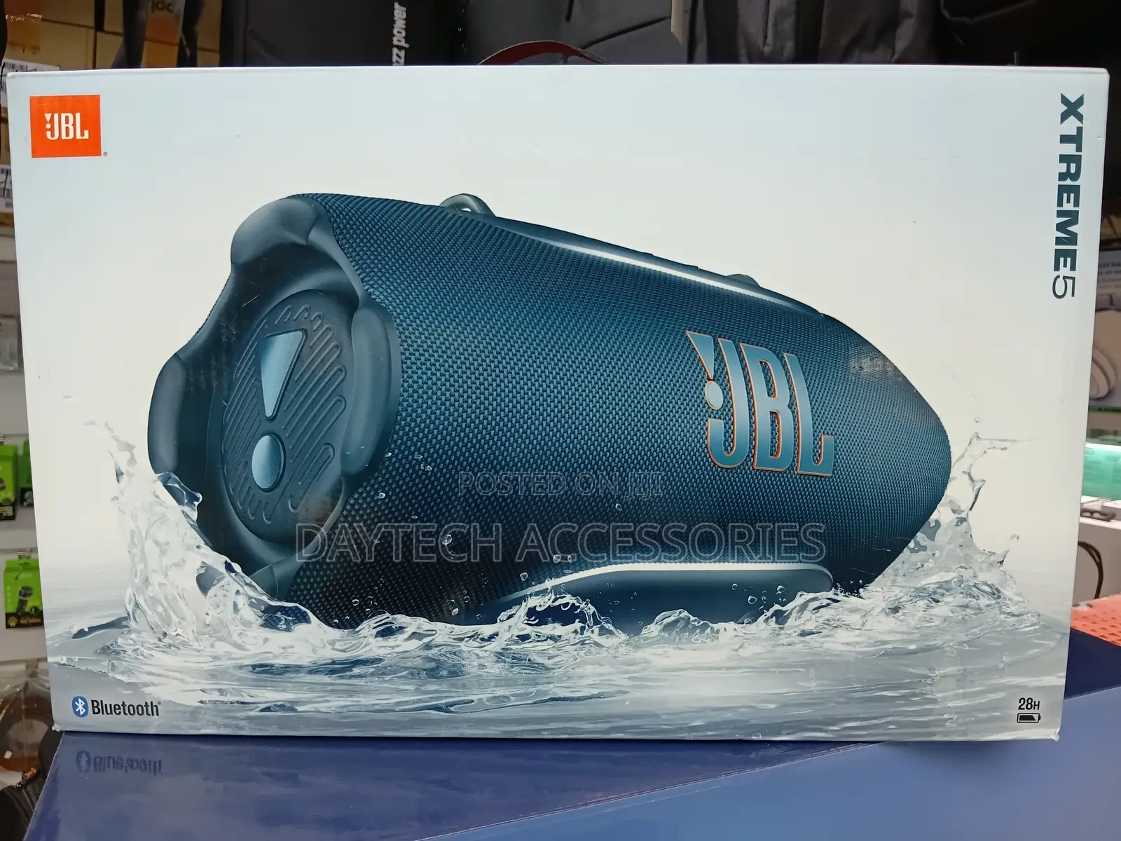 This Is a Blue JBL Xtreme 5 Portable Waterproof Bluetooth Speaker.