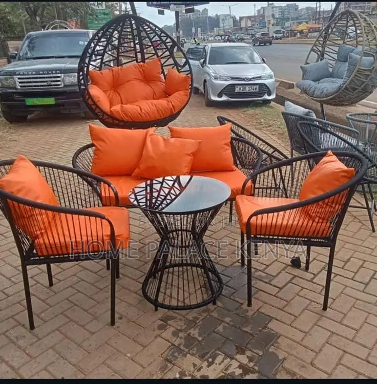 Outdoor Set: Wicker Woven Leather Set With Swing and Bench
