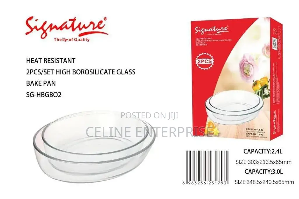 Signature PCS Oval Glass Bake Pan Set 
(Sg-HBGBR-2)
(2200/3000ml)