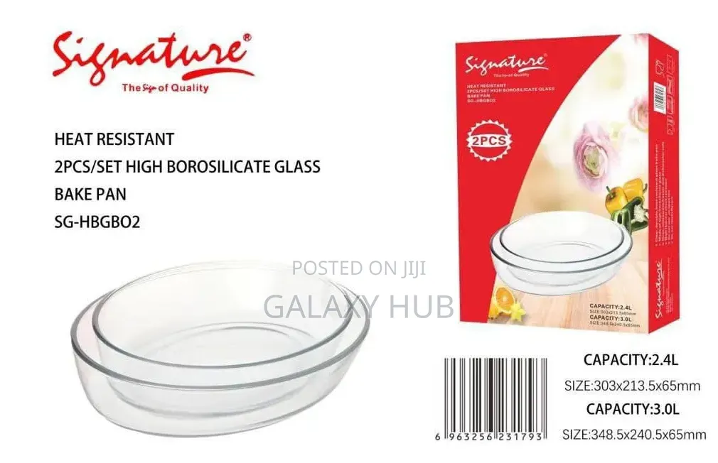 Signature PCS Oval Glass Bake Pan Set (Sg-HBGBR-2) (2200/3000ml)
