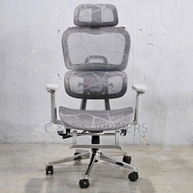White Reclining Ergonomic Chair With Footrest