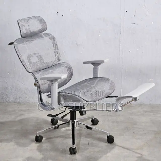 White Reclining Ergonomic Chair With Footrest