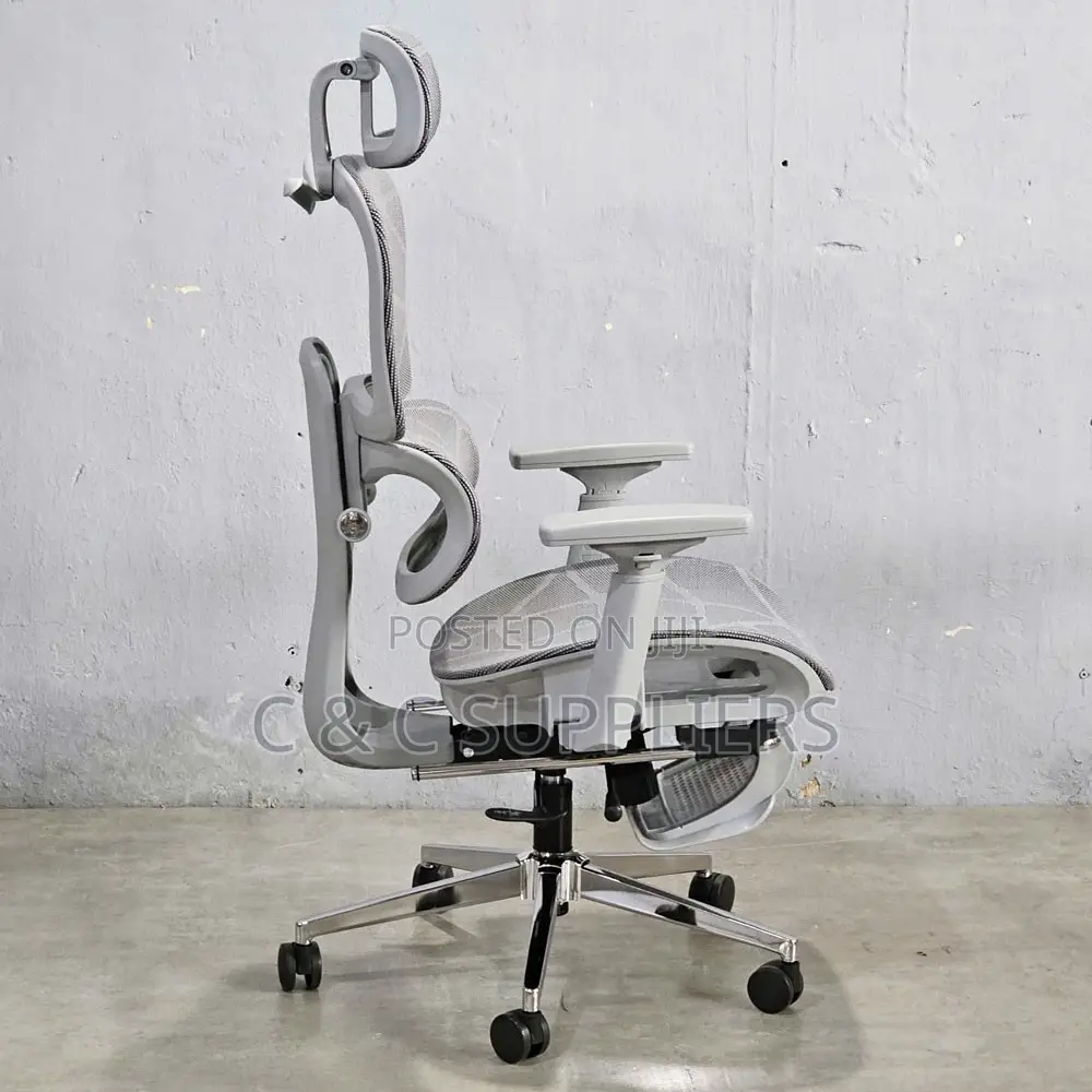 White Reclining Ergonomic Chair With Footrest