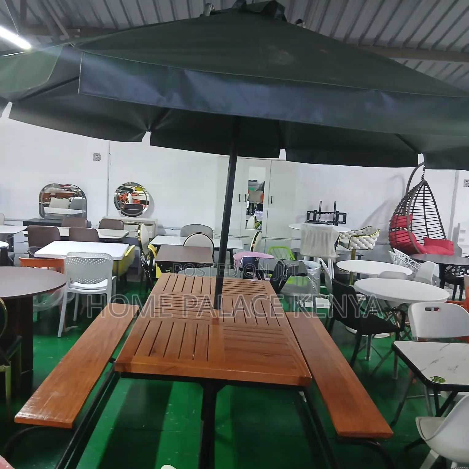 Outdoor Bench: 6 Seater Wooden Bench With Shade and Metal Frame