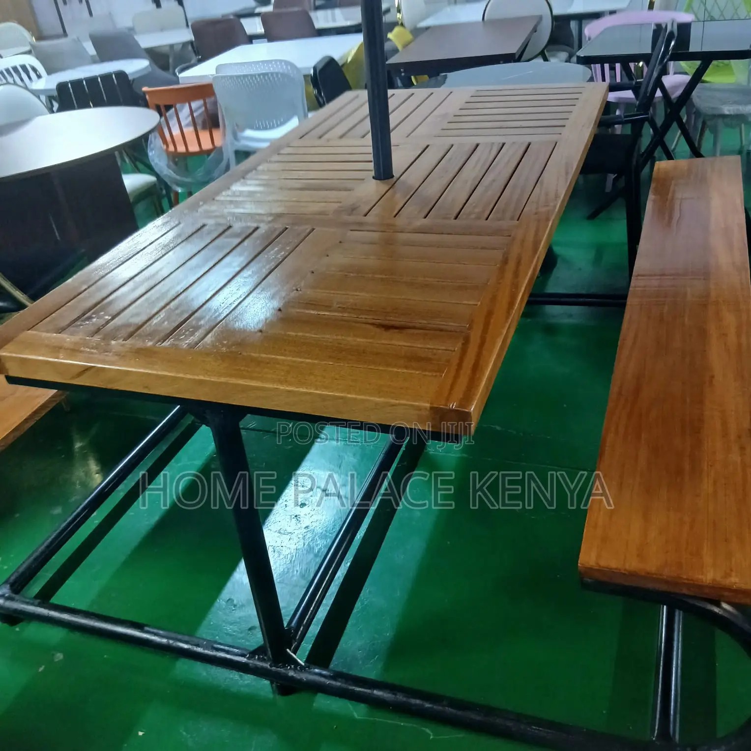 Outdoor Bench: 6 Seater Wooden Bench With Shade and Metal Frame