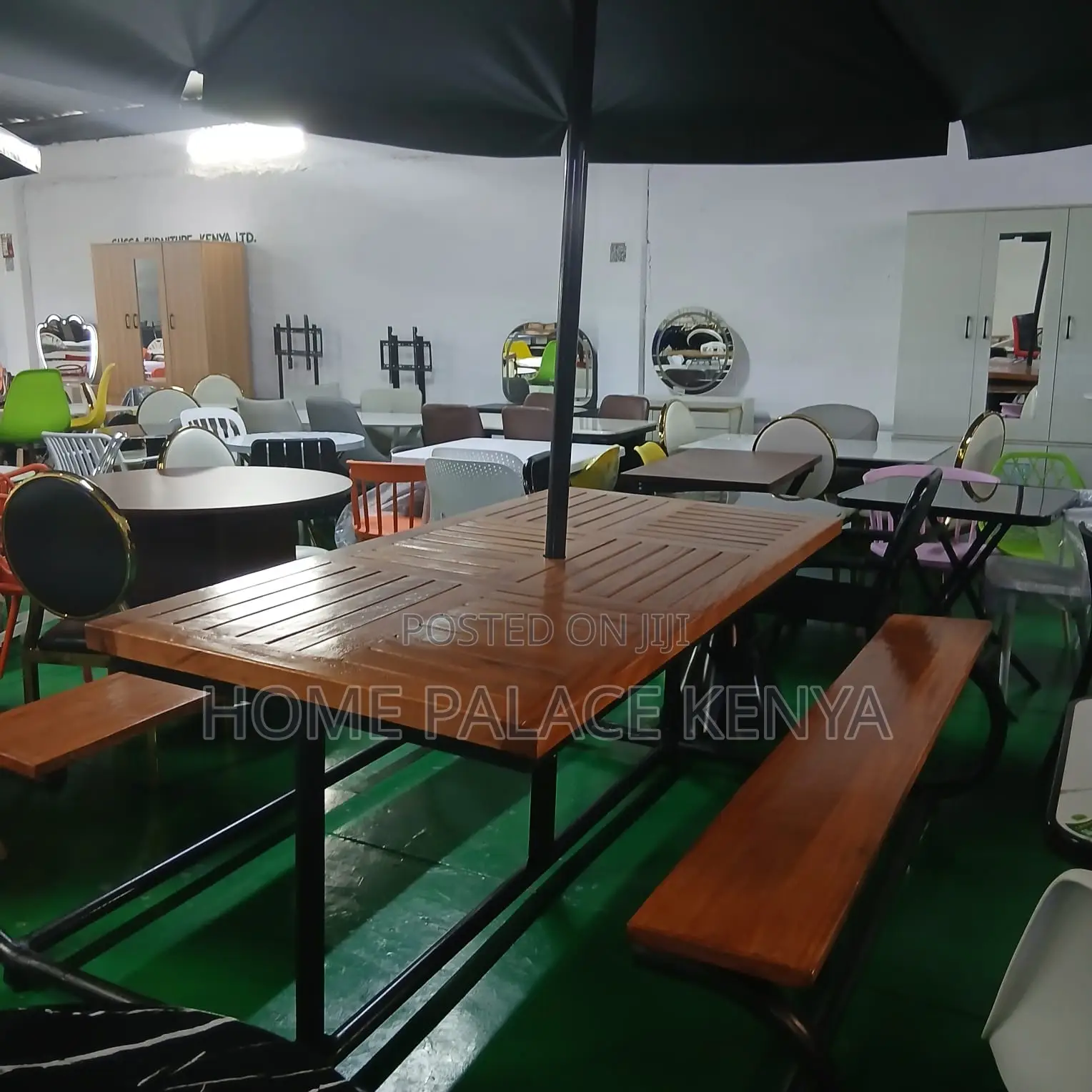 Outdoor Bench: 6 Seater Wooden Bench With Shade and Metal Frame