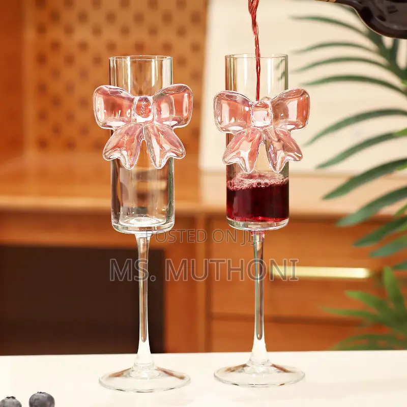 6pcs Pink Bow Champagne Flutes for Weddings or Parties
