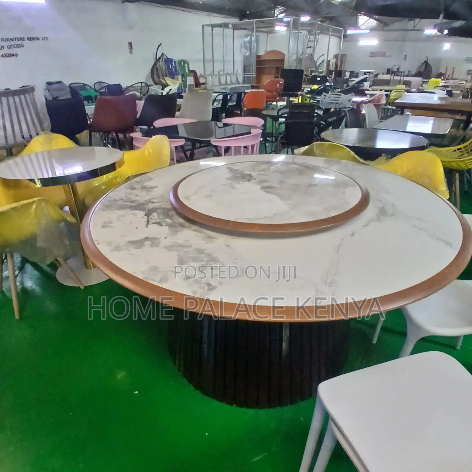 Dining Table; Profiled Edge Marble Table With Metal Pedestal