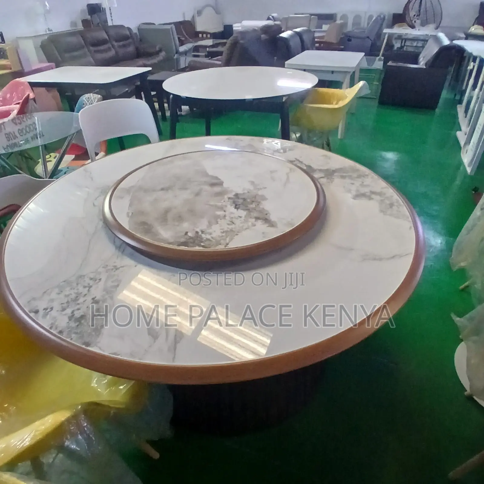 Dining Table; Profiled Edge Marble Table With Metal Pedestal