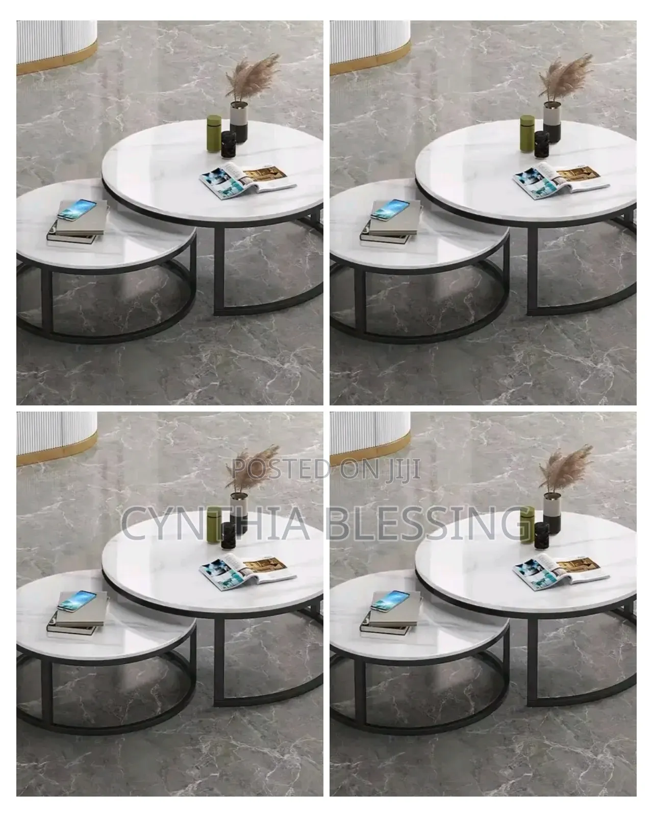 2pc Genuine Marble Nesting Table Set_smg