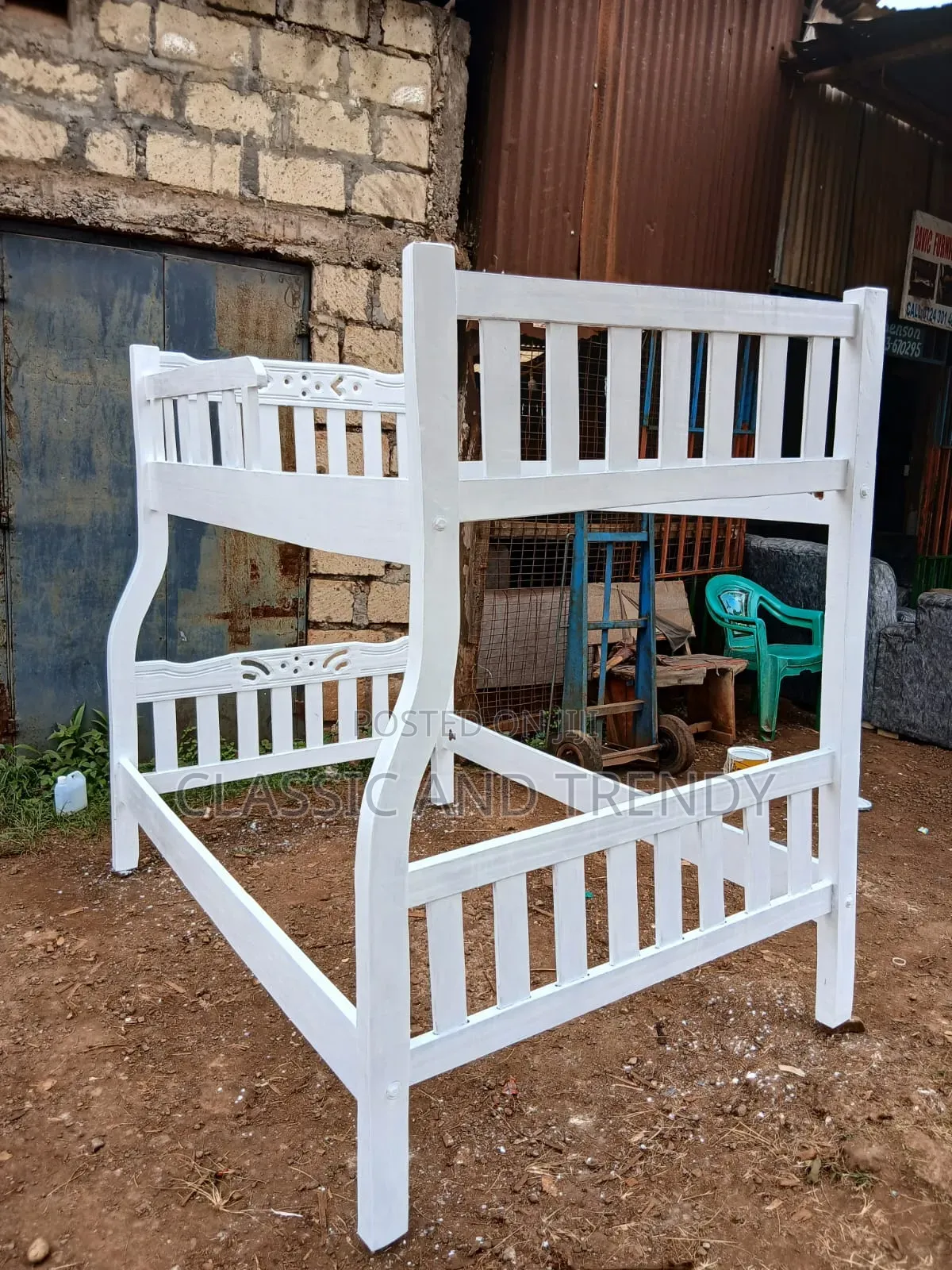 4x6 Bottom and 3.5 Top White Slatted Bunk Bed