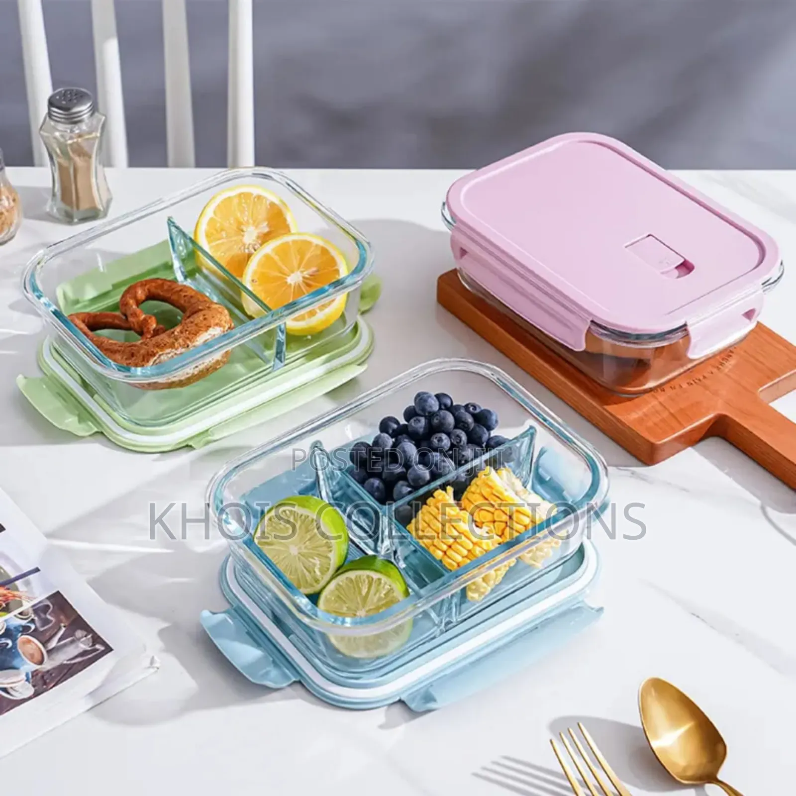 3 Grid Glass Partitioned Lunch Box