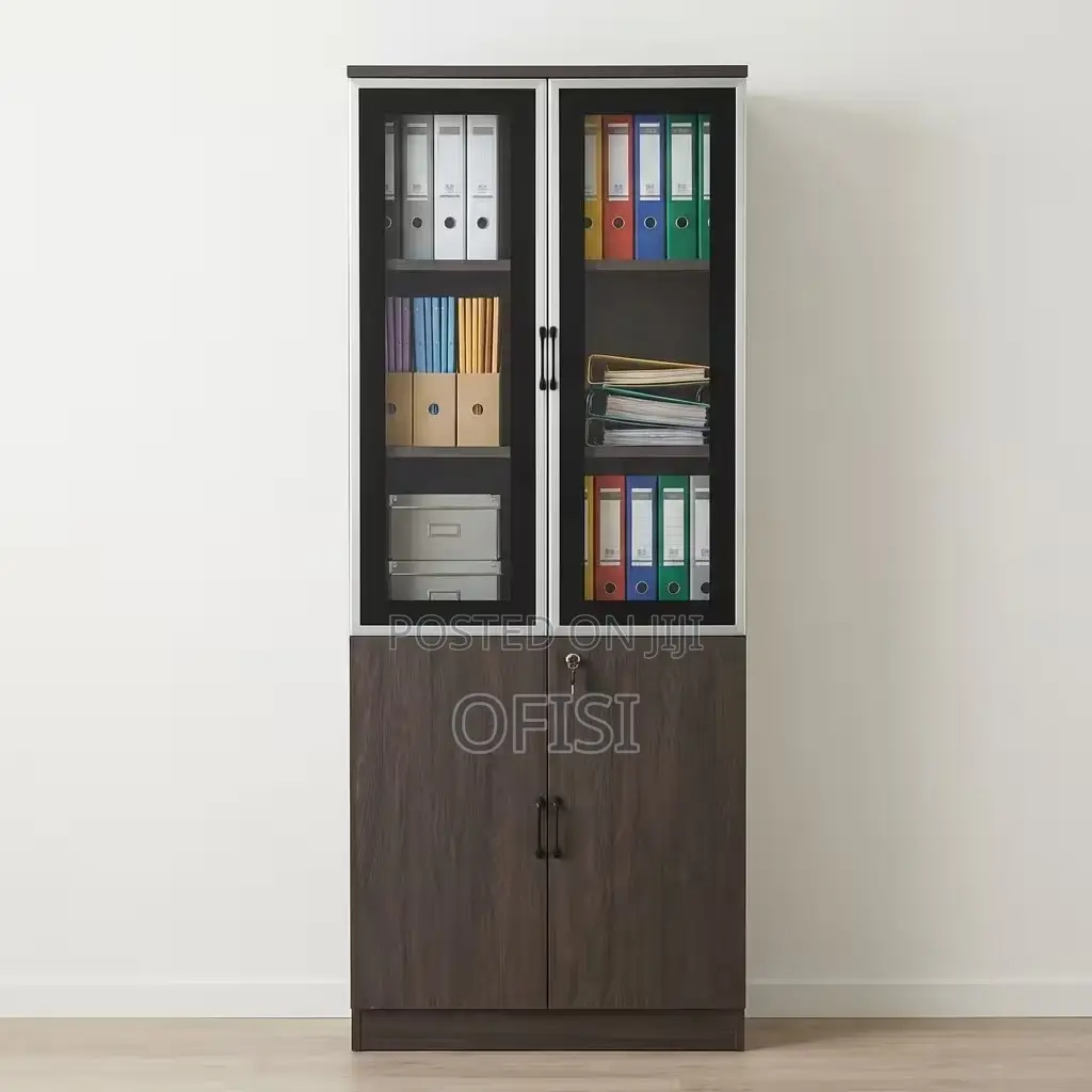 Office Cabinet; Half Glass Wooden Office Cabinet