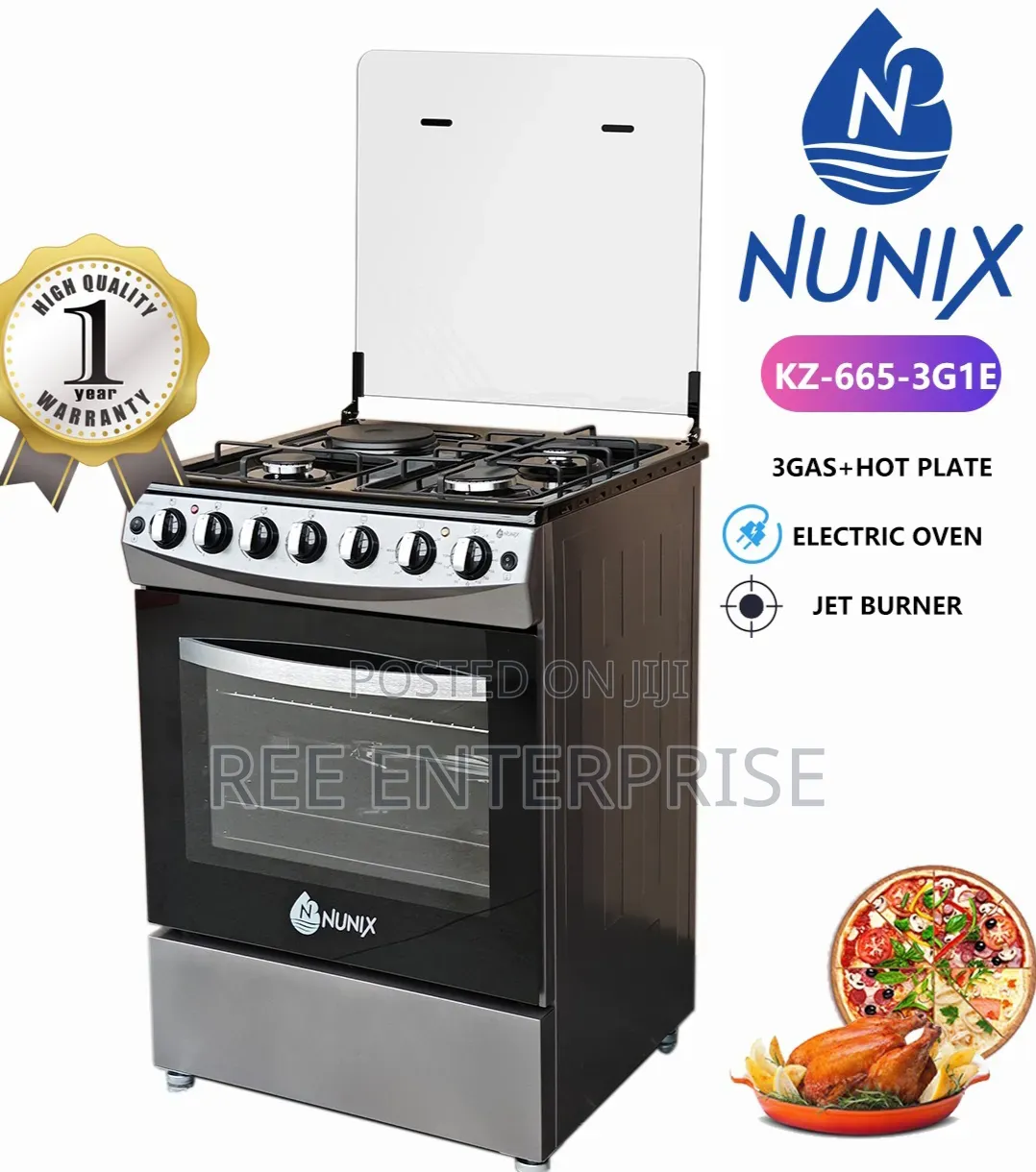 Nunix Big 60×65 3+1 Freestanding Cooker With Electric Oven