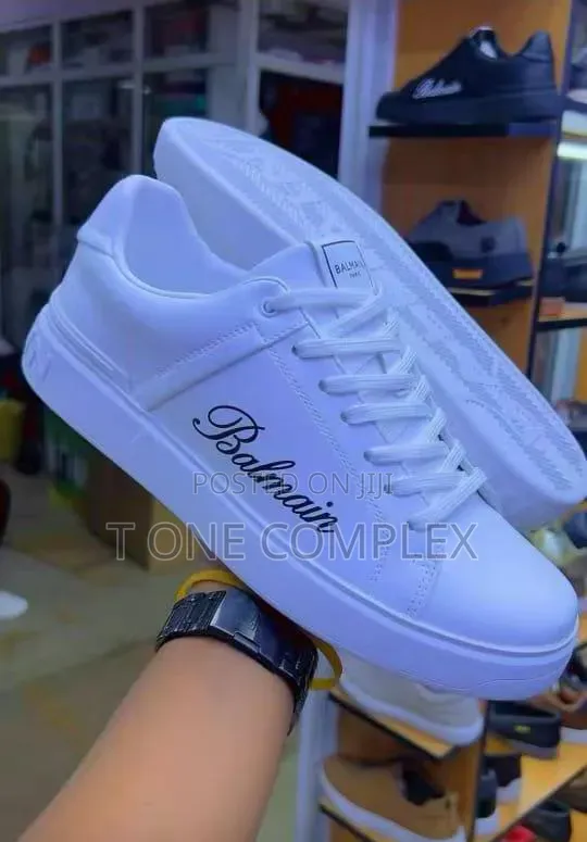 White Balmain Style Sneakers for Men Lace Up Brand New Shoes