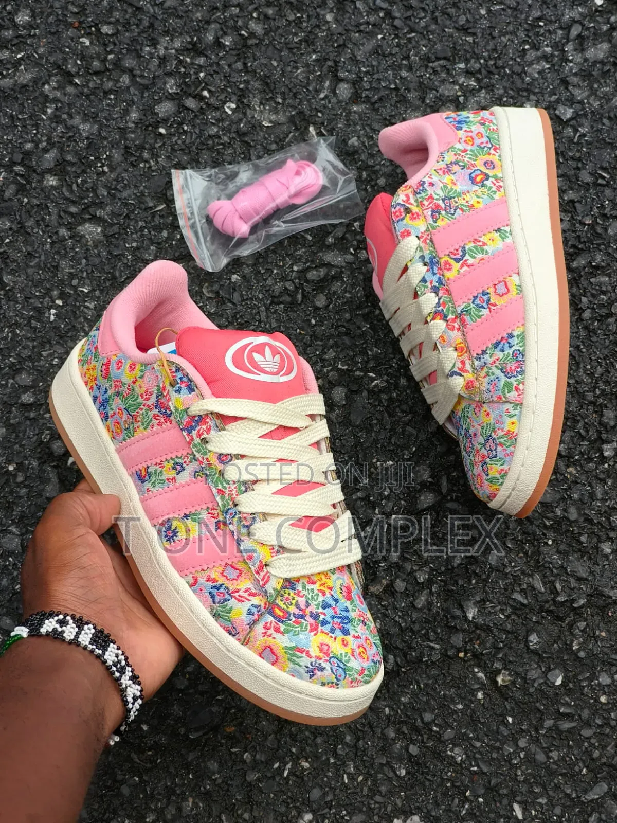 Original Pink Floral Adidas Style Campus Sneakers