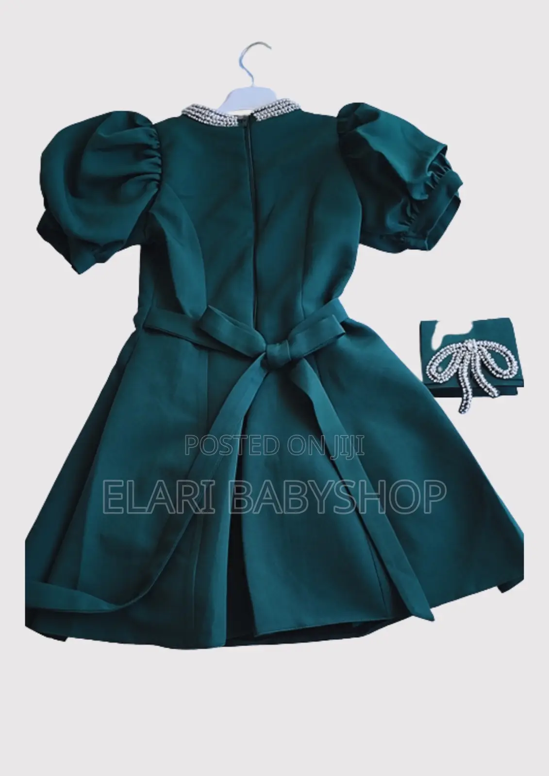 Pearl Bow Puff Sleeve Turkey Dress