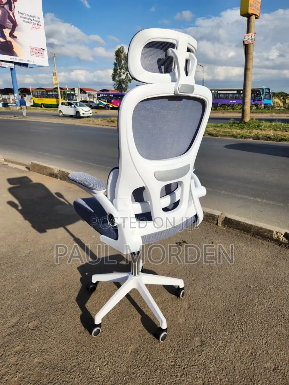 Office Chair White Hand Folding Breathable Back, High Back