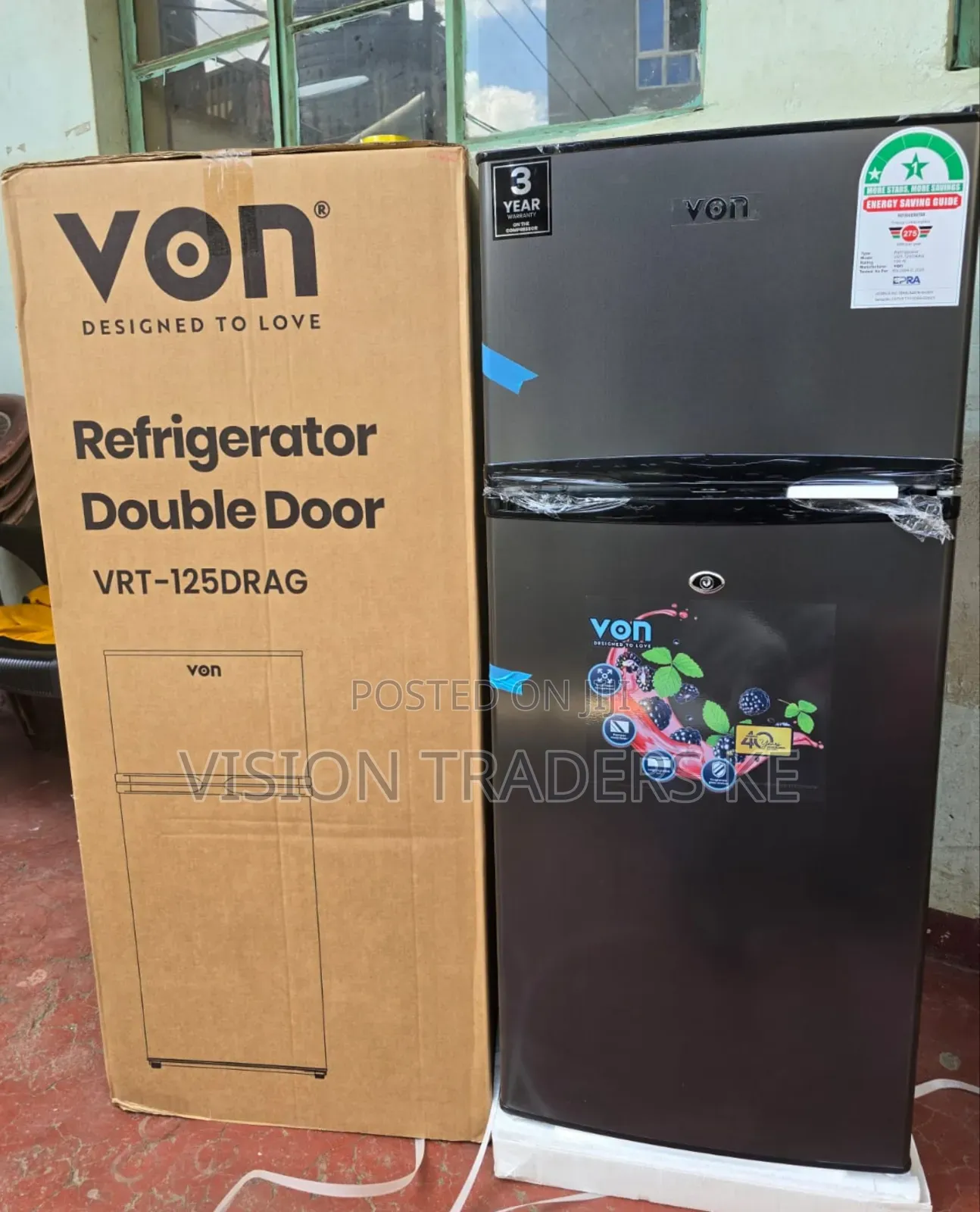 Von Double Door Fridge 125litres Direct Cool Refrigerator