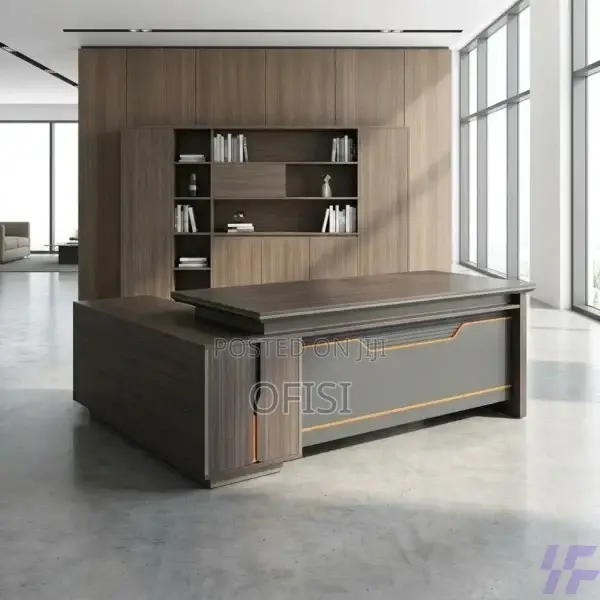 Office Desk; Modern Executive Office Desk With Side Cabinet