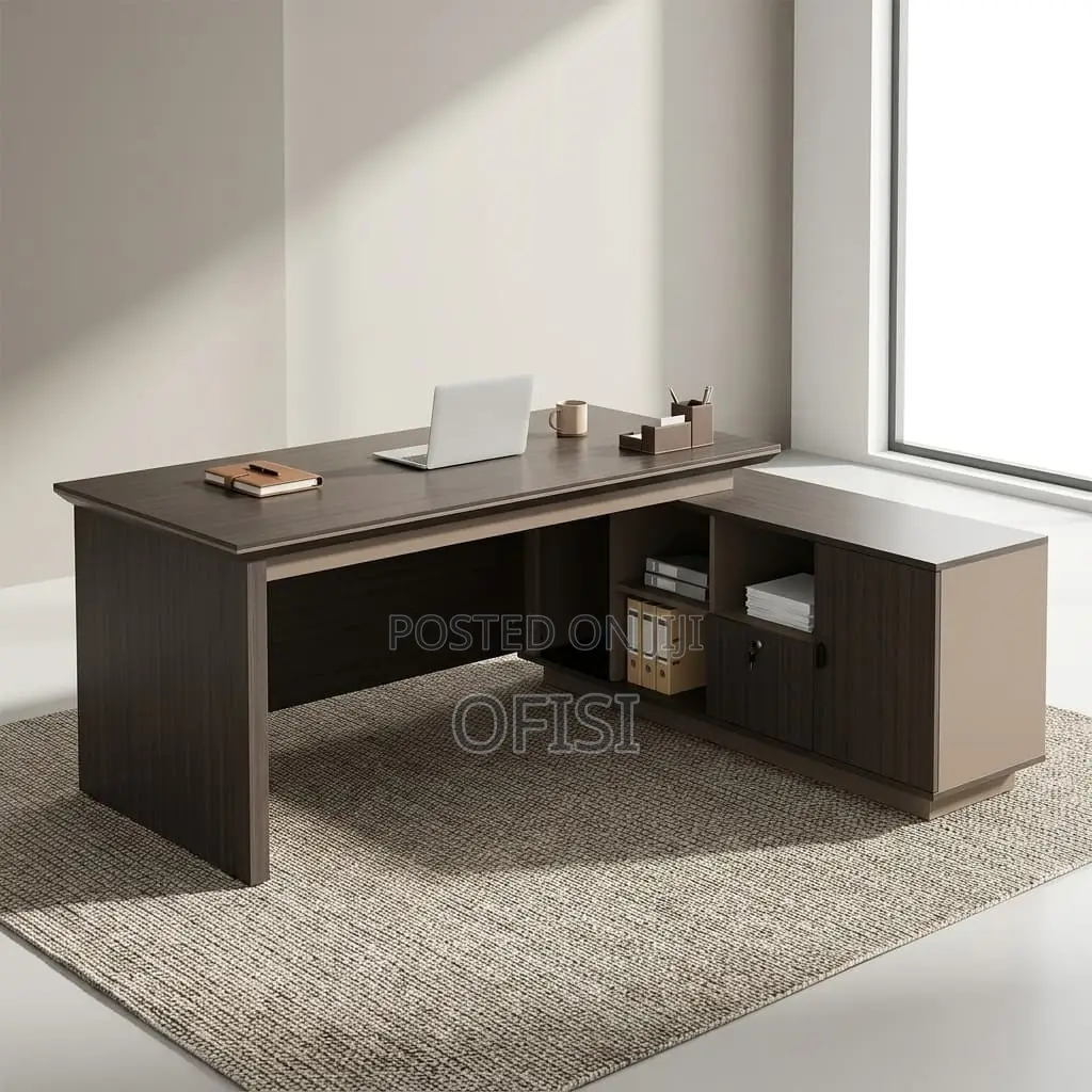 Office Desk; Modern Executive Office Desk With Side Cabinet