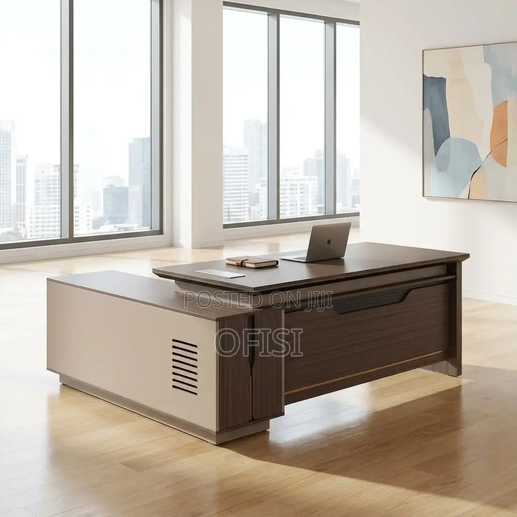 Office Desk; Modern Executive Office Desk With Side Cabinet