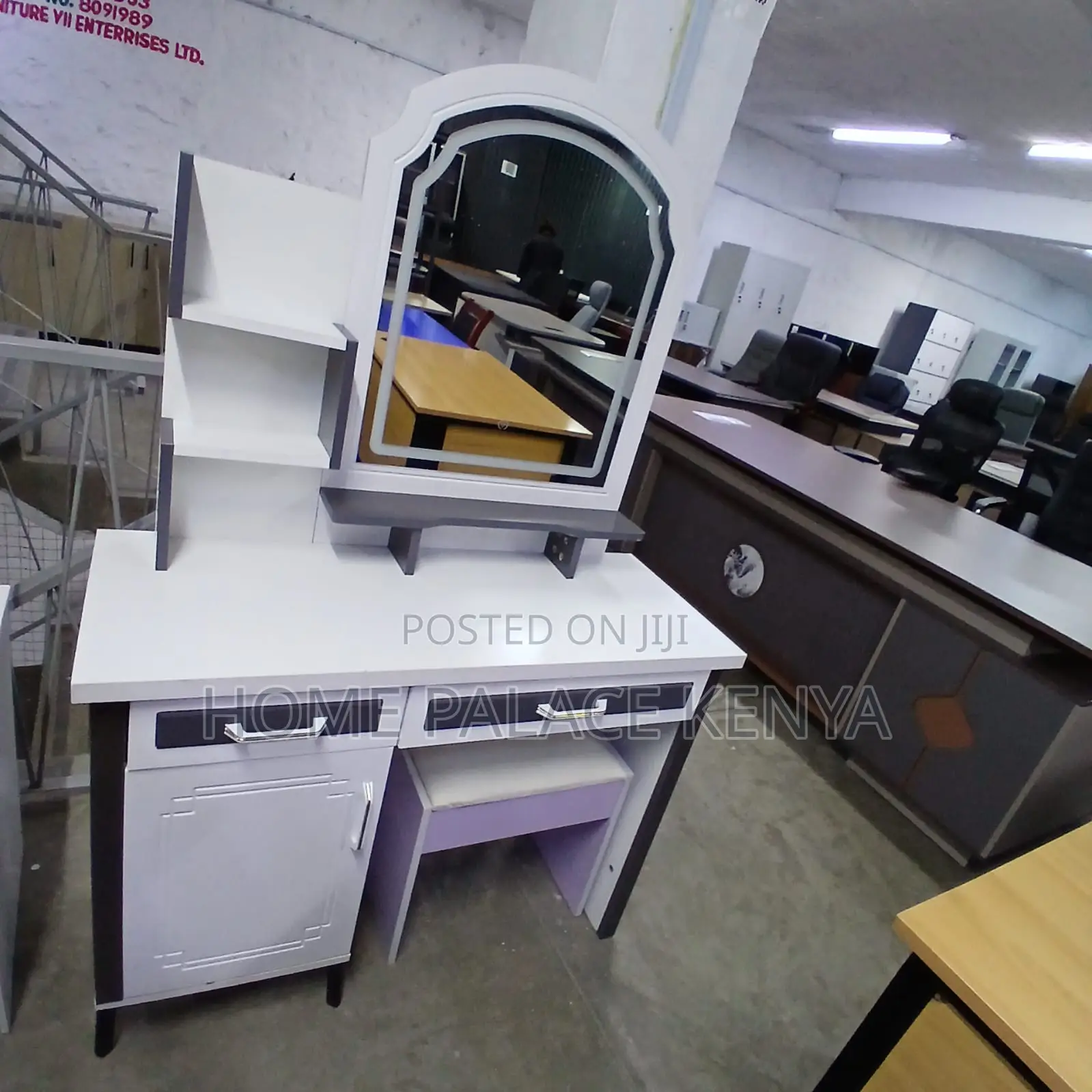 Vanity Table: White and Grey Dressing Table With Led Mirror