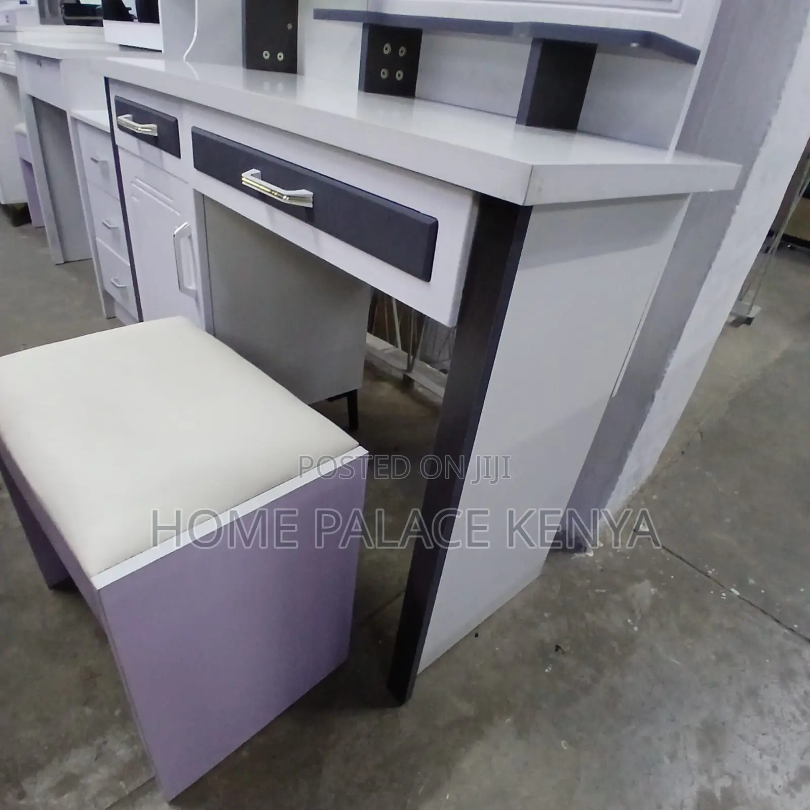 Vanity Table: White and Grey Dressing Table With Led Mirror