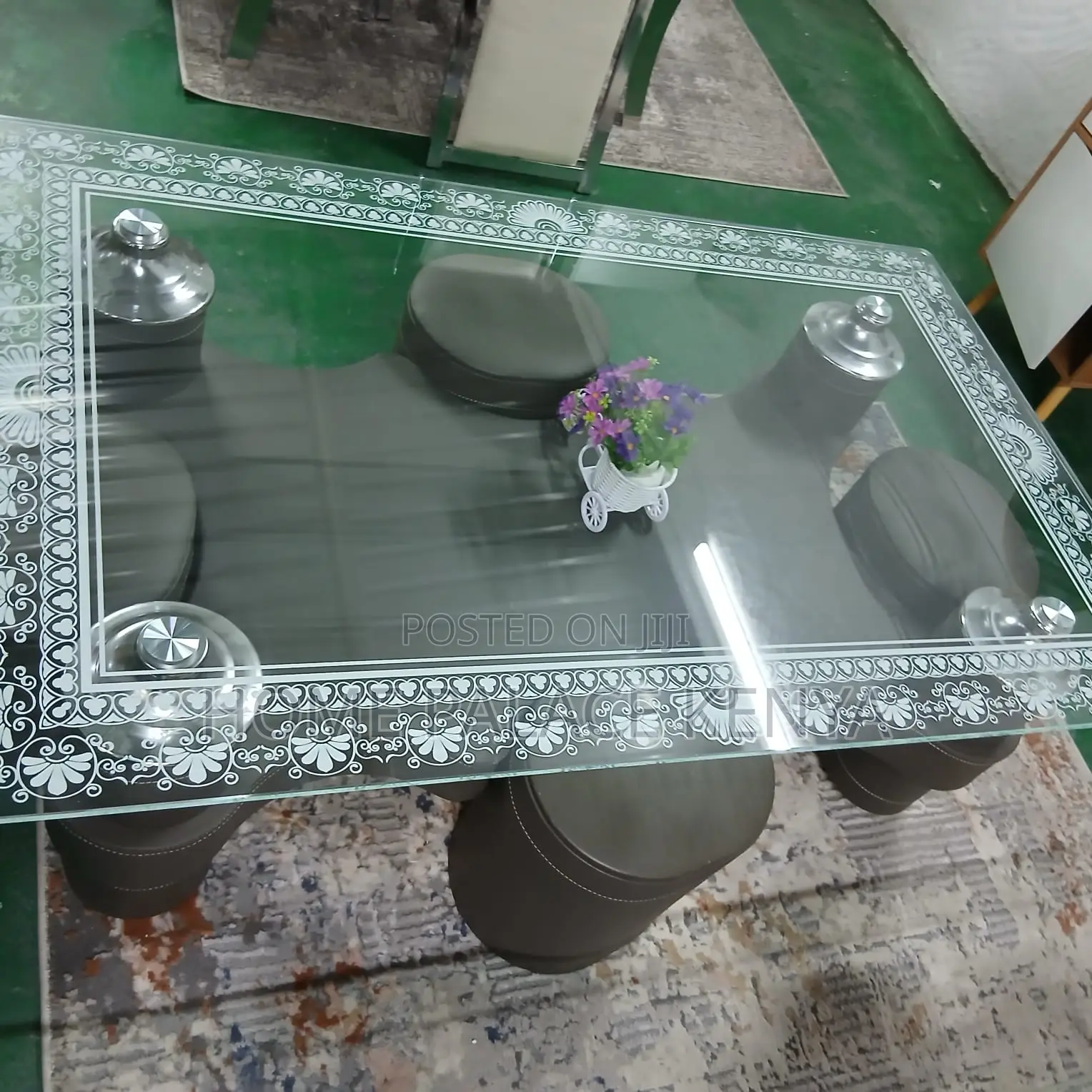 Coffee Table: Long Coffee Table With 4 Leather Stools