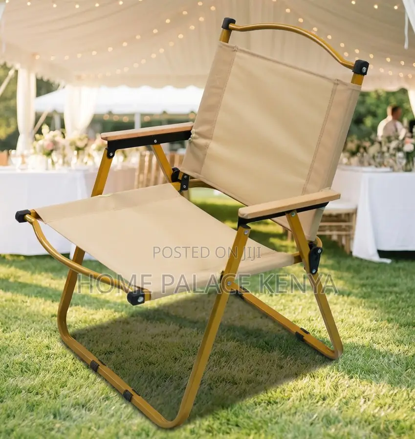 Outdoor Chair: Portable Beige Aluminium Alloy Foldable Chair