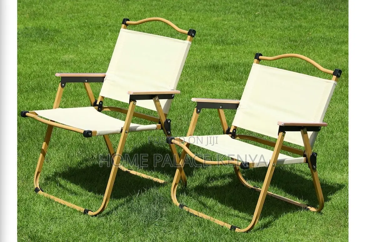 Outdoor Chair: Portable Beige Aluminium Alloy Foldable Chair