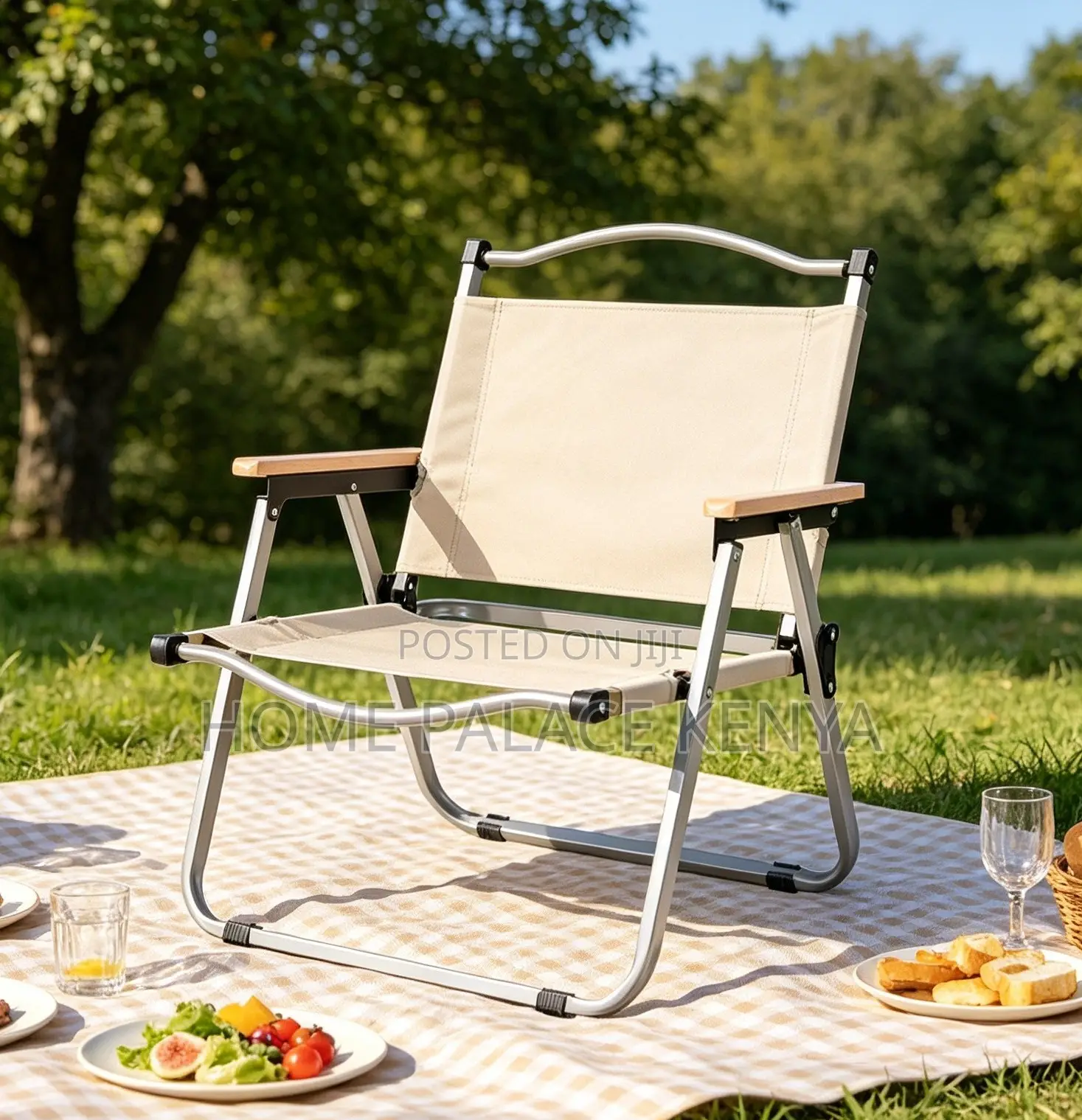 Outdoor Chair: Portable Beige Aluminium Alloy Foldable Chair