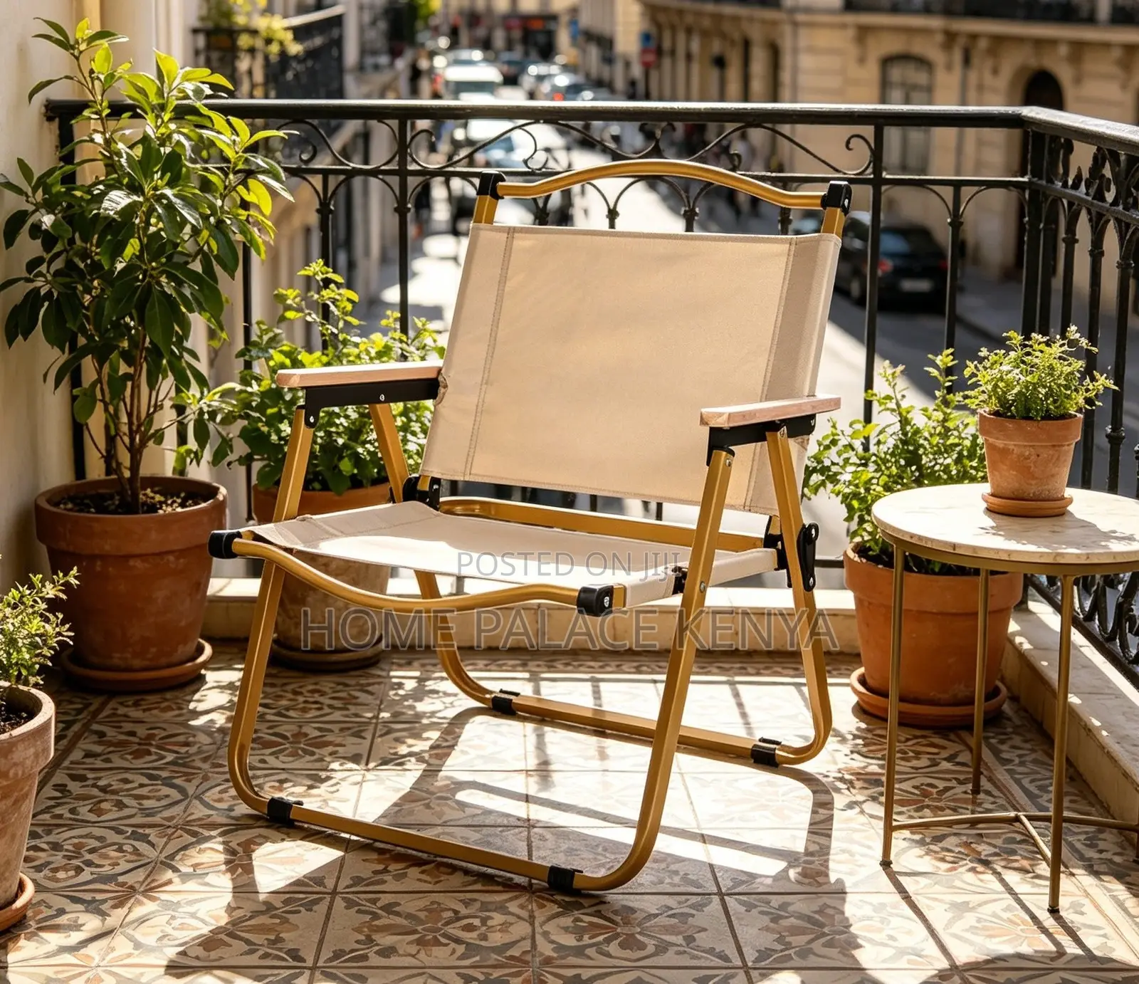Outdoor Chair: Portable Beige Aluminium Alloy Foldable Chair