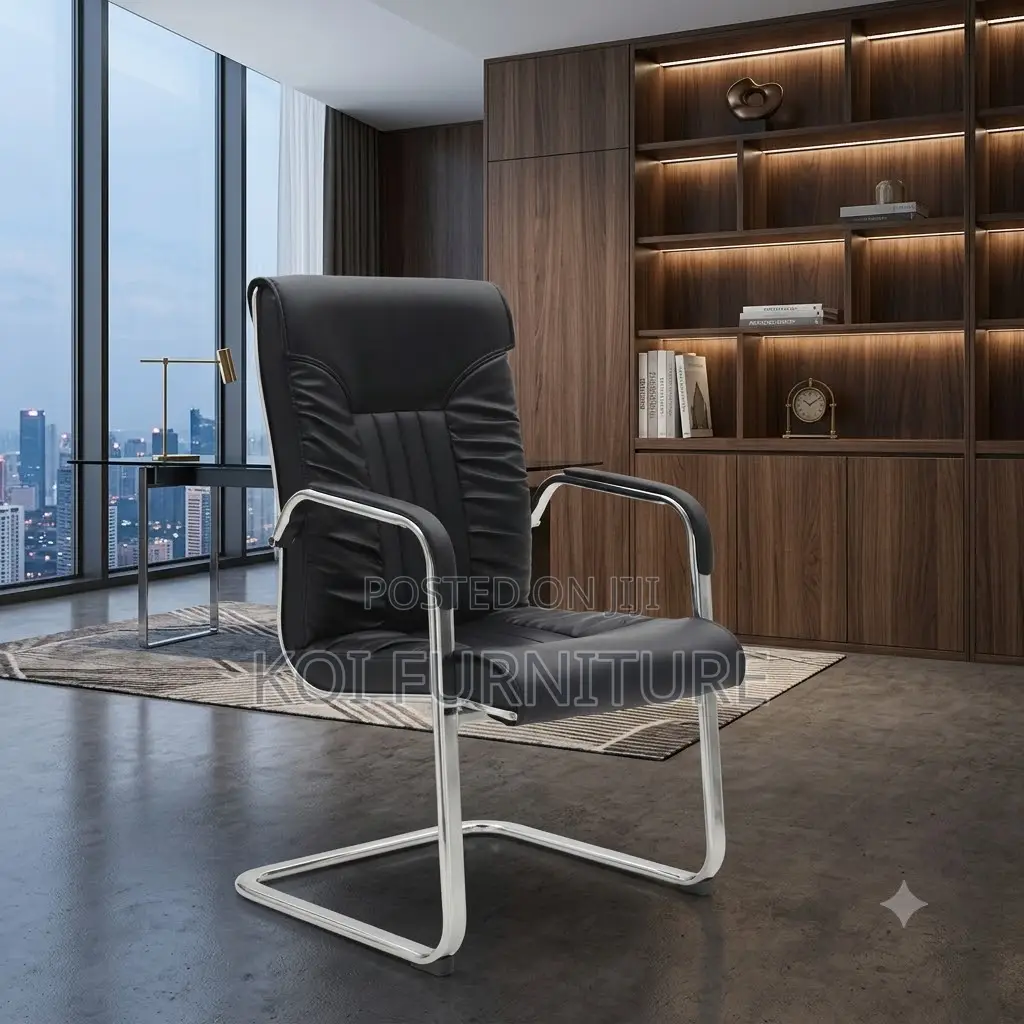 Office Chairs; Leather Visitors Chair With Sled Leg