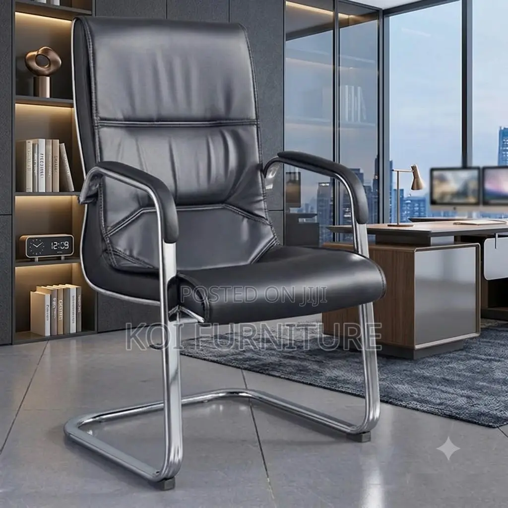 Office Chairs; Leather Visitors Chair With Sled Leg
