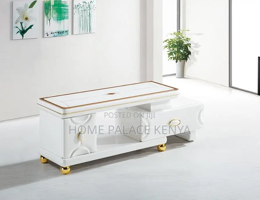 Tv Stand: Marble Extending Contemporary Media Unit