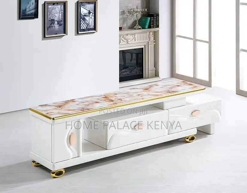 Tv Stand: Marble Extending Contemporary Media Unit