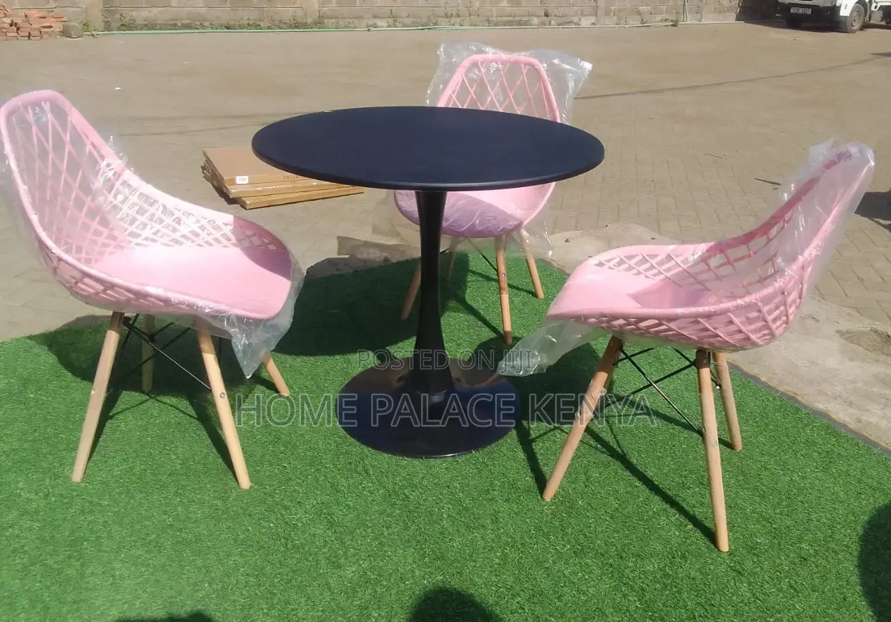 Balcony Set: Round Table Set With Mesh Back Eames Chairs